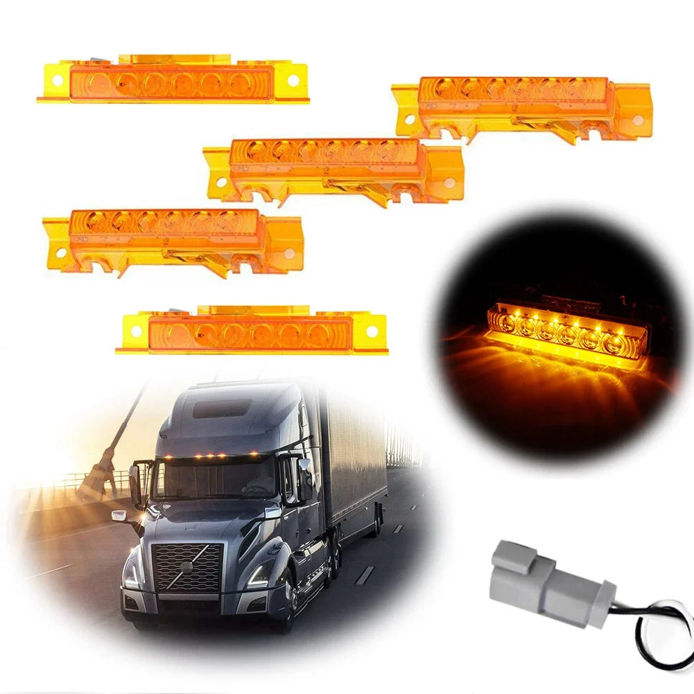 Set of 5 Amber Lens Cab Roof Marker Lights for Volvo VN/VNL Trucks (2003–2020)