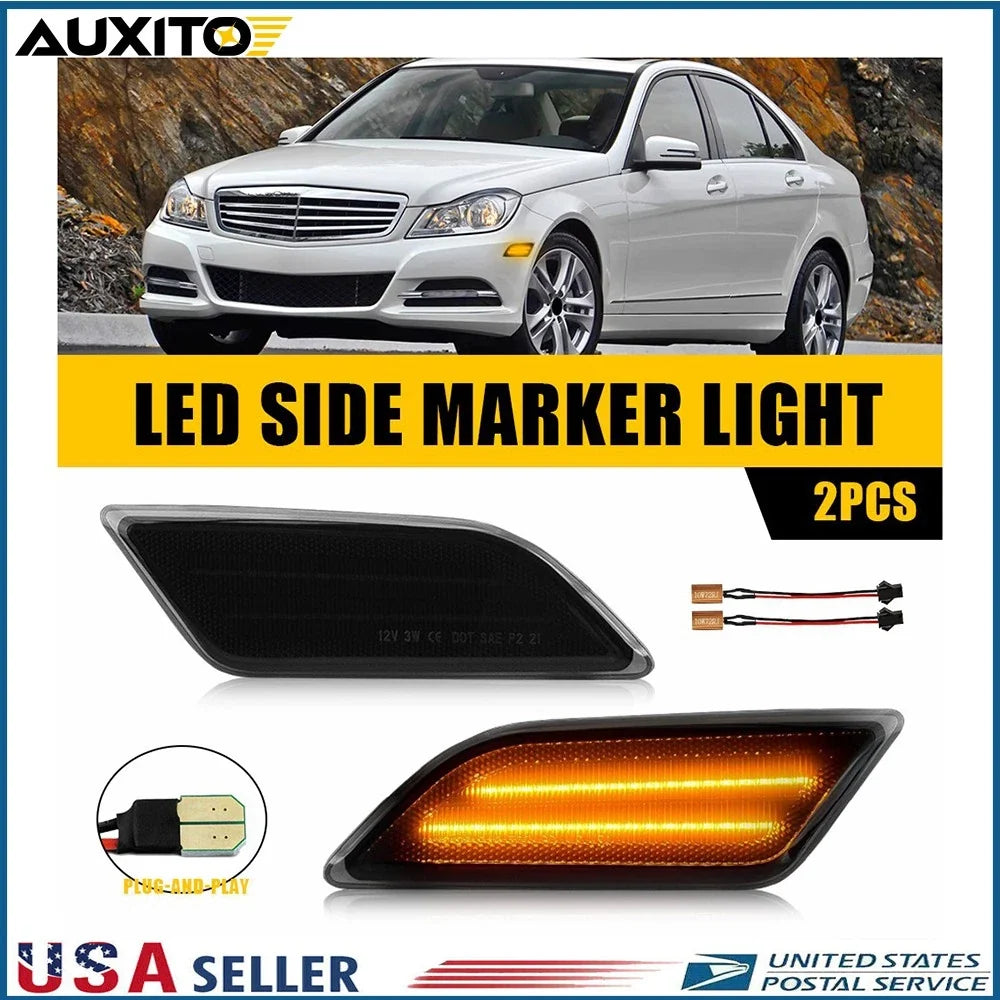 2X Front Smoke LED Side Marker Lamps for Benz W204 C250 C300 C350 (2012–2014)