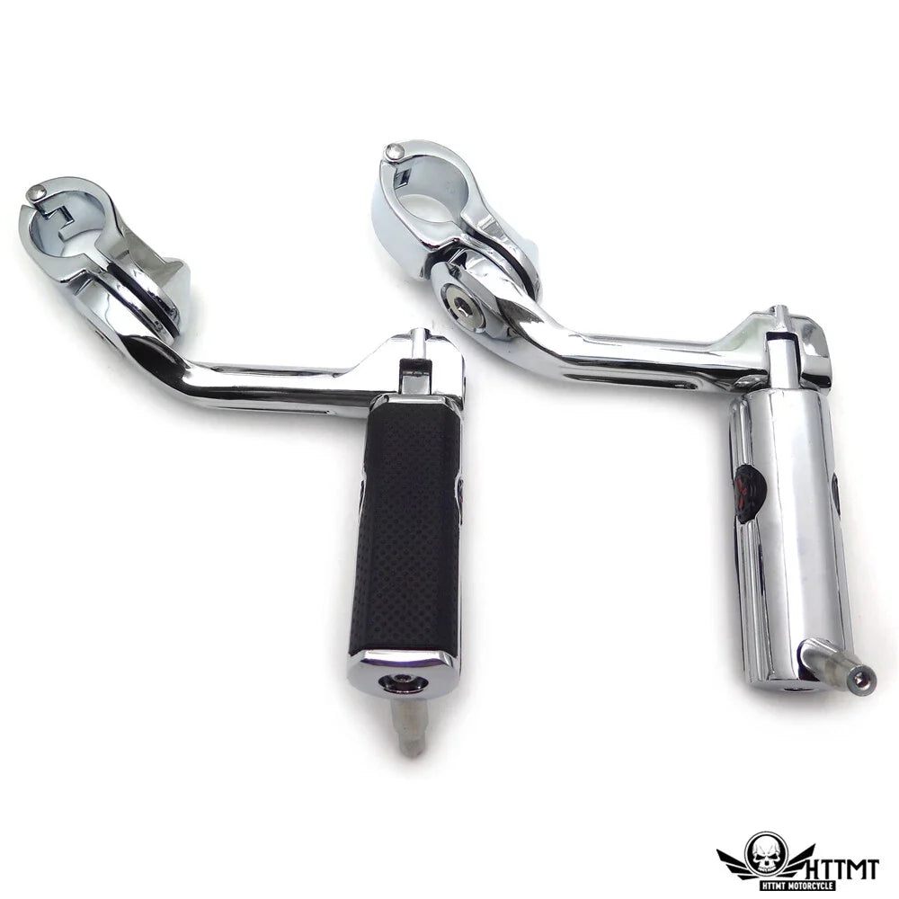 Engine Guard Clamp 1-1/4" Chrome with 5" Skull Foot Pegs for Harley