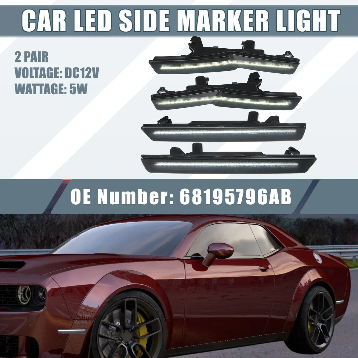 LED Side Marker Lights - Smoked Lens for 2018-Present Dodge Challenger