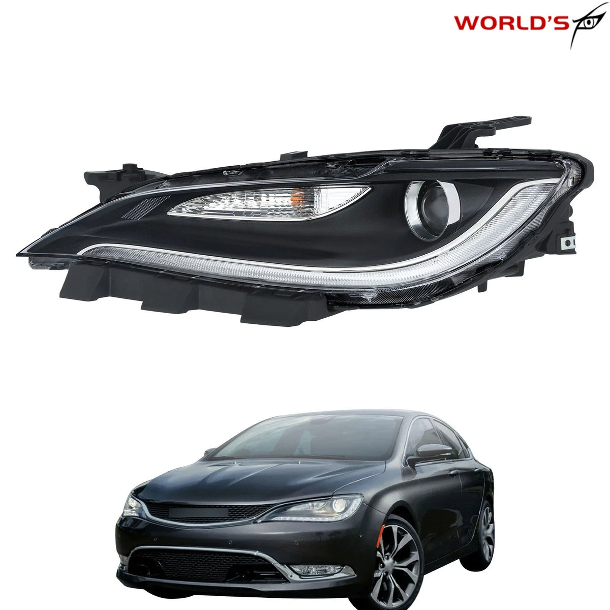 Left Headlight for Chrysler 200 (2015–2017) with LED DRL Black Trim
