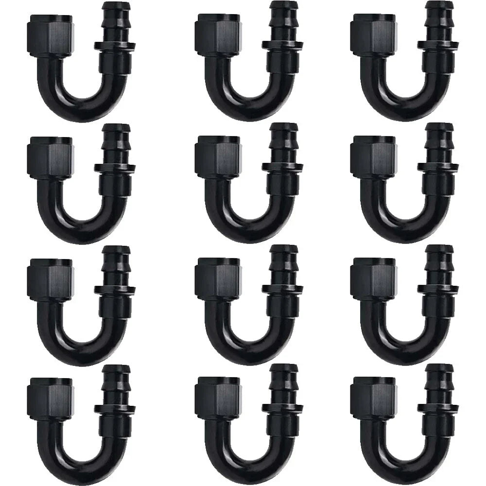 12 x 8AN 180-Degree Push-On Lock Hose Fitting Adaptor for Universal Use