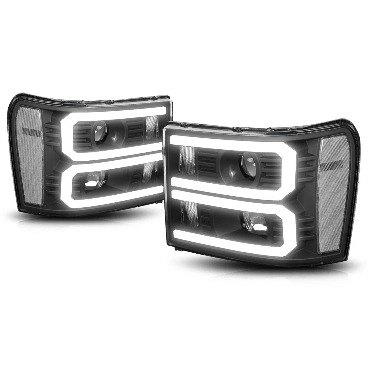 LED DRL Bar Projector Headlights for GMC Sierra (2007–2014)