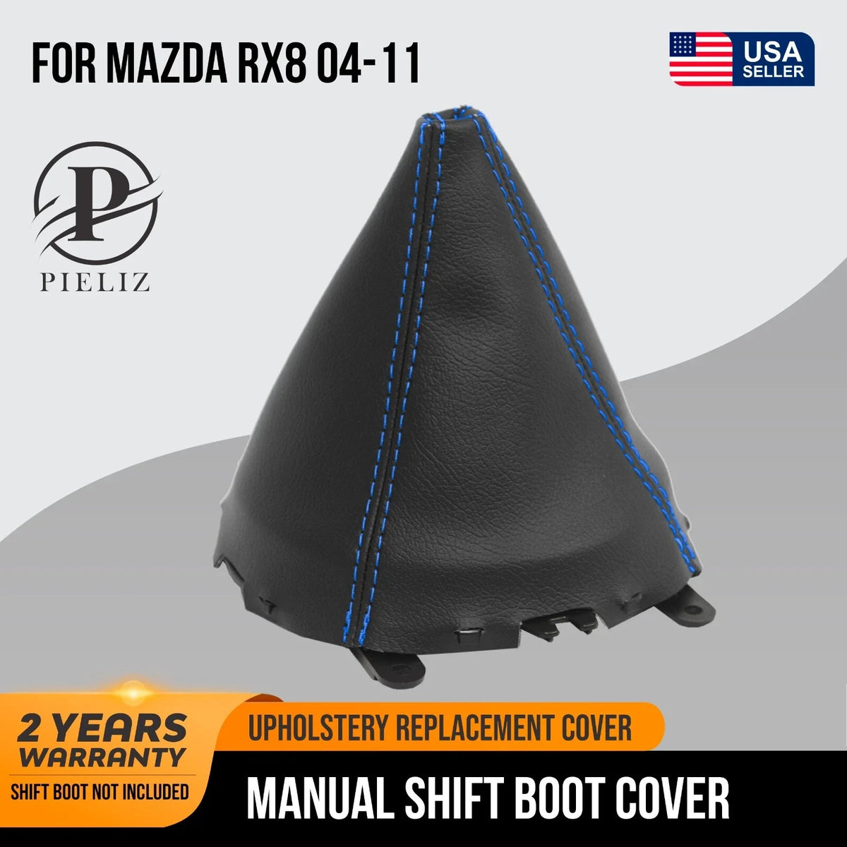 Manual Shift Boot Cover for Mazda RX8 (2004–2011) Blue Stitch PVC Leather