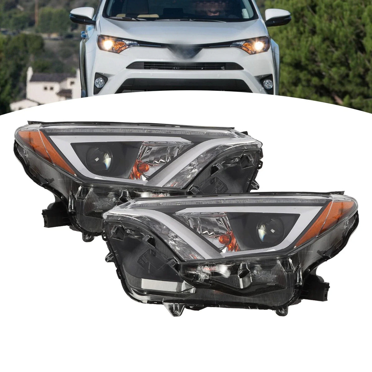 Chrome LED Headlight Set for Toyota RAV4 (2016-2018)