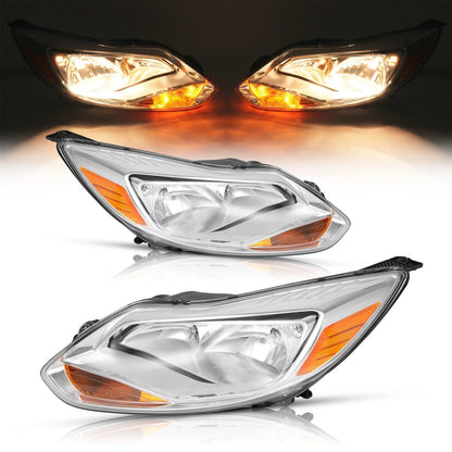 Headlight Assembly Set (Clear) for Ford Focus 2012-2014 L+R with Bulb