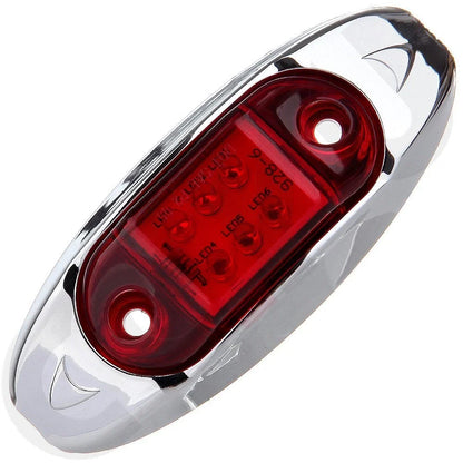 6x Red Surface Mount LED Marker Running Lights w/ Chrome Plated Base