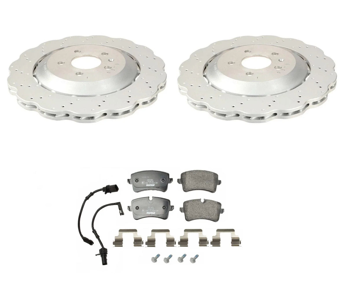 Rear 356mm Wavy Drilled Disc Rotors & Textar Pads Brake Kit for Audi RS7 (2014–2023)