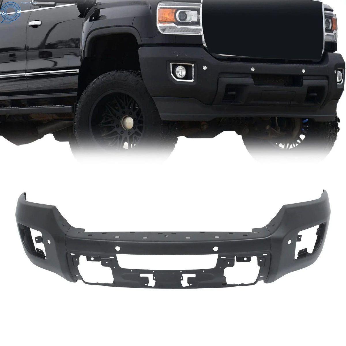 Split Black Front Bumper with Sensor Hole for GMC Sierra 2500 HD 3500 HD (2015–2019)