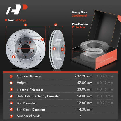Drilled Rotors with Ceramic Brake Pads for Honda Element 2003-2011