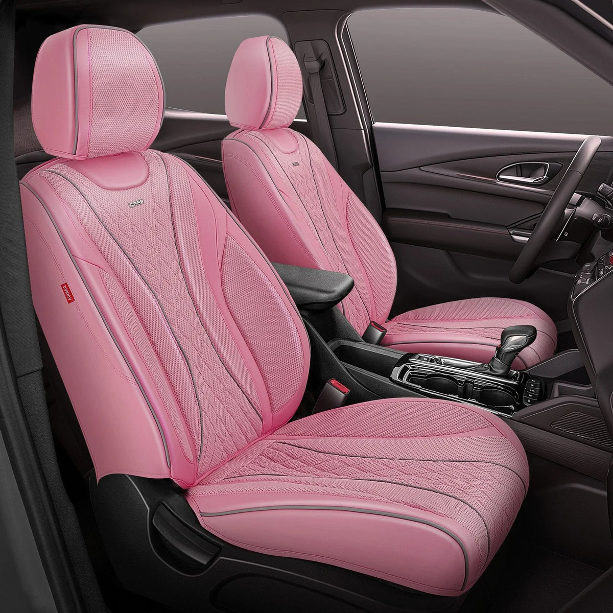 Set of 2 Diamond Stitching Mesh Fabric Front + Rear Seat Covers