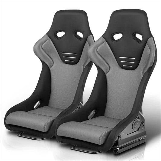 2Pcs Racing Bucket Seats for Universal Fit (Fixed Back, Silver)