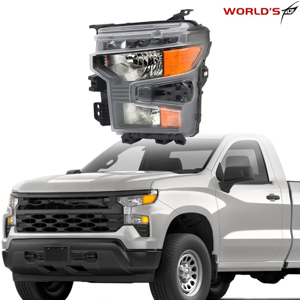 Halogen Headlight for Chevy Silverado 1500 (2022–2023) Left Clear Lens Black