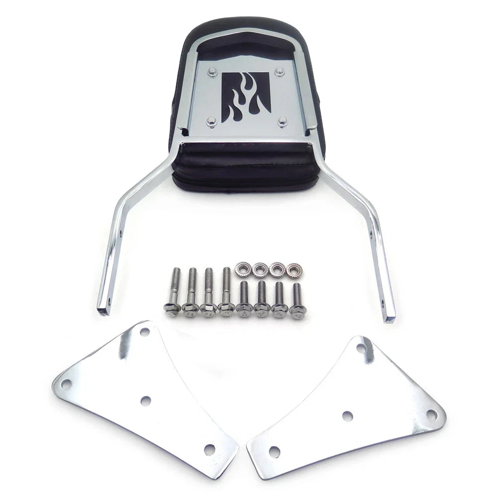 Chrome Flame Backrest Sissy Bar with Leather Pad for Kawasaki Vulcan 1500 (1986–2013)
