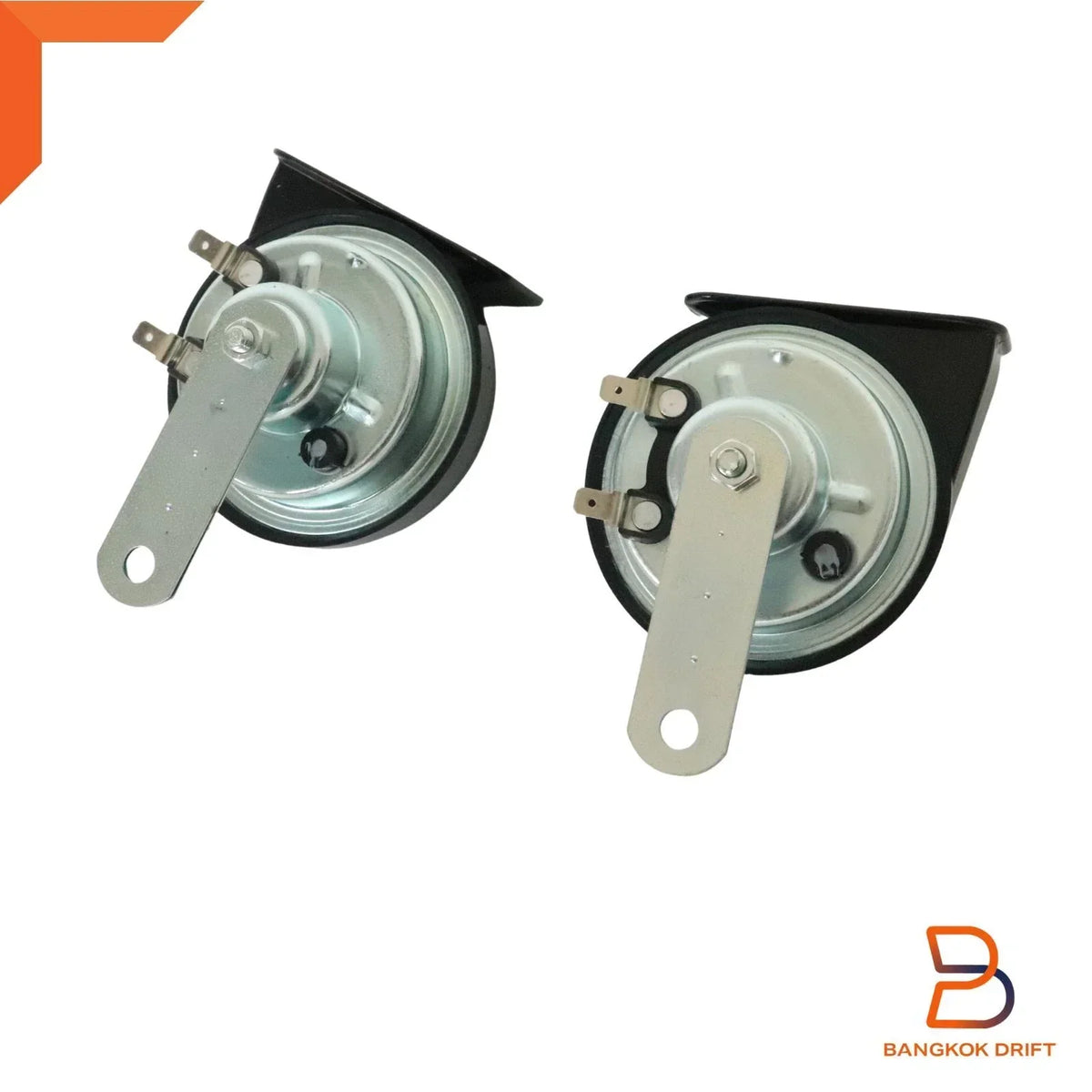 Car Horn Set - 12V Twin Trumpet with Bracket, Black Square Mouth