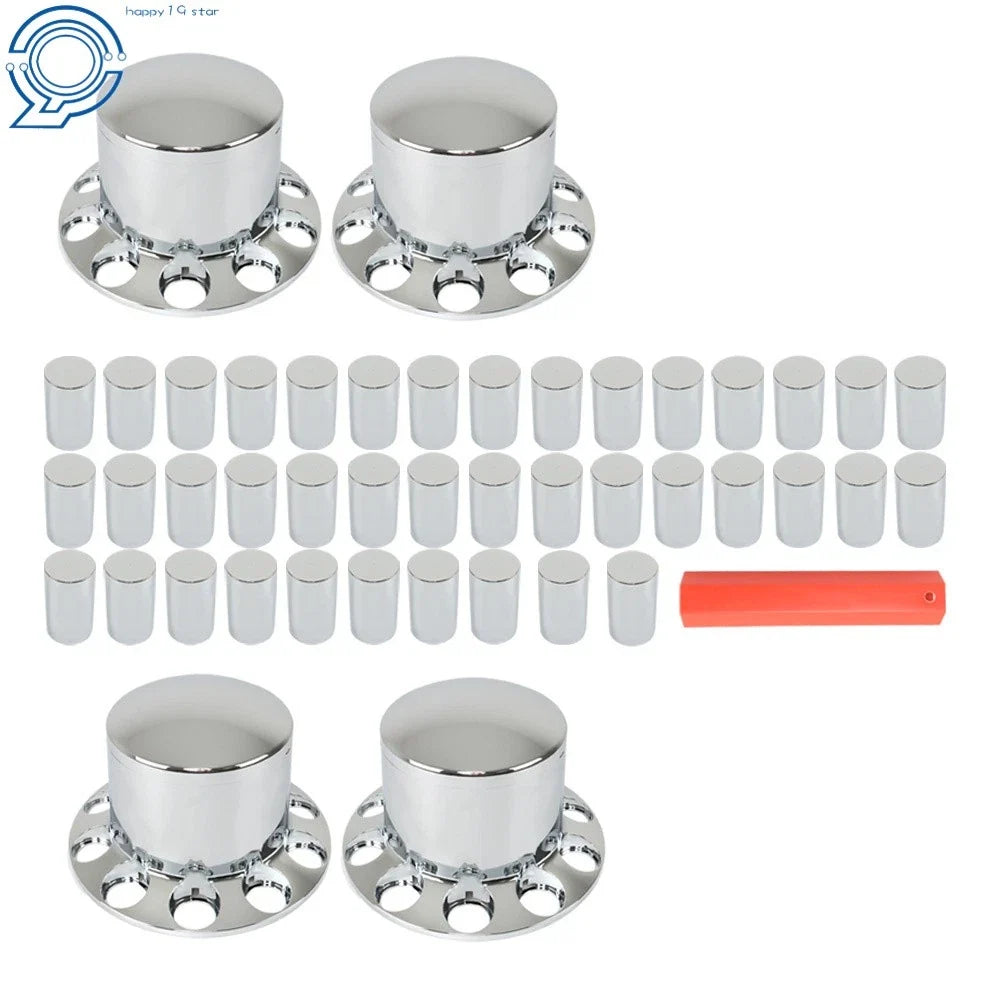 Set of 4 33mm Chrome Rear Wheel Axle Covers with Hub Caps for Semi Truck