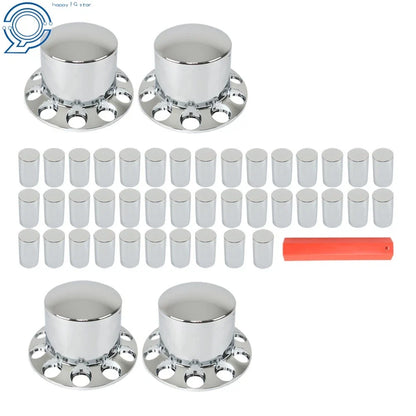 Set of 4 33mm Chrome Rear Wheel Axle Covers with Hub Caps for Semi Truck
