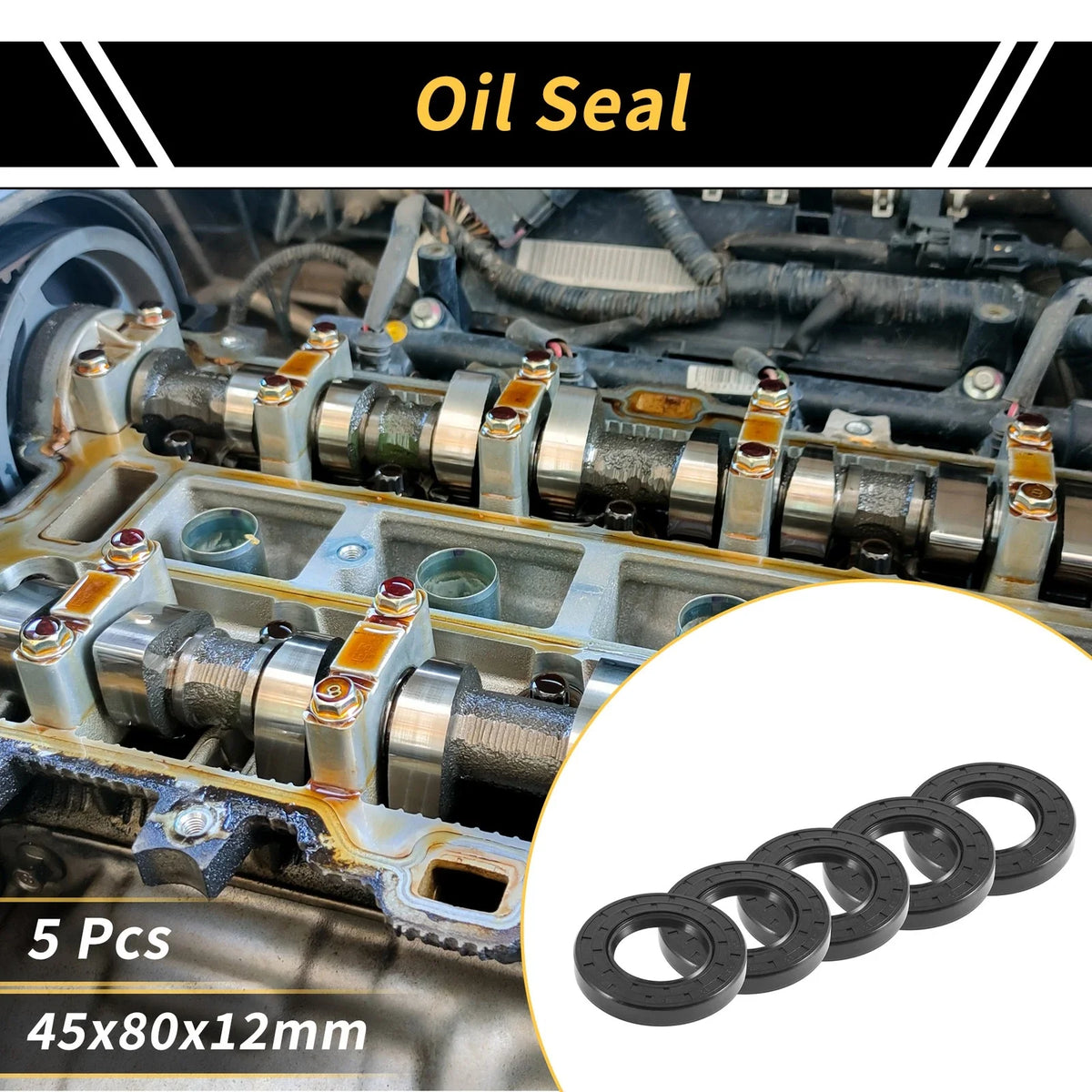 Set of 5 Oil Seal Rotary Shaft Seal NBR Rubber 45x80x12mm Black