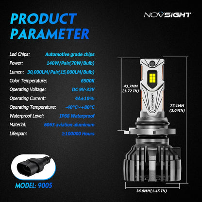 2X 9005 LED Headlight Bulbs for