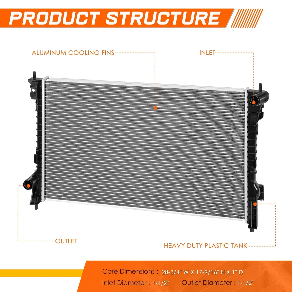 Radiator Full Aluminum Core for Ford Taurus Lincoln MKS (2010-2019)