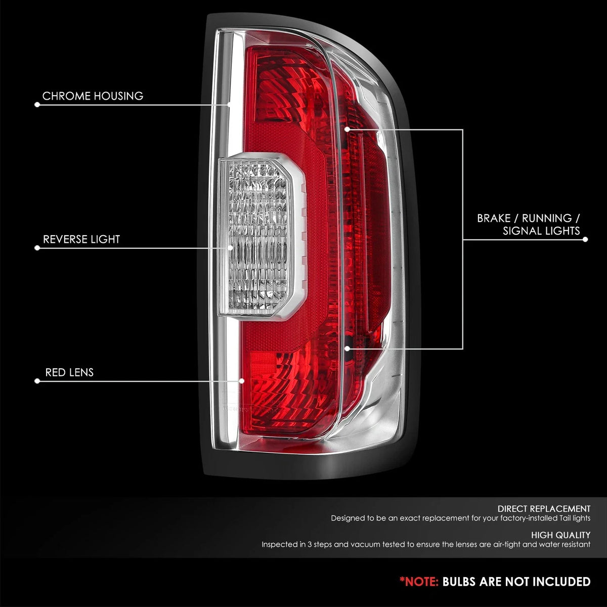 Passenger Side Taillight for GMC Canyon (2015–2022) OE Style Chrome Housing Red Lens