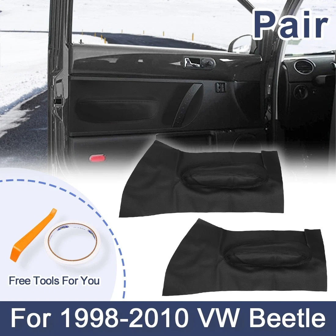 L&R Door Panel Insert Card Leather Cover for Volkswagen Beetle (1998–2010)