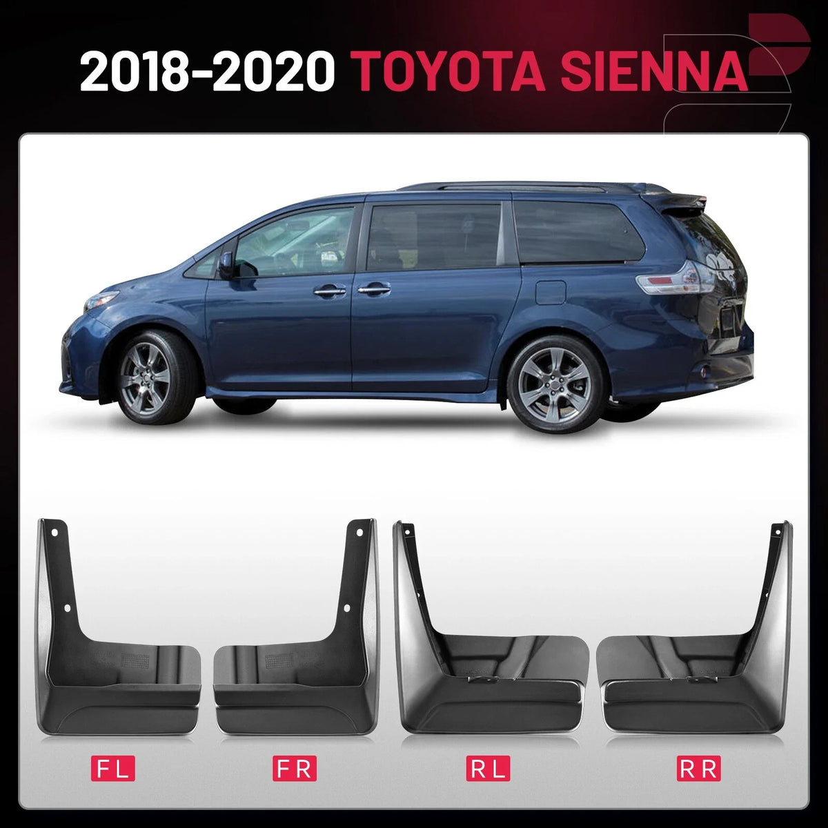 Set of 4 Mudguards for Toyota Sienna (2018–2020) Molded Splash Guards