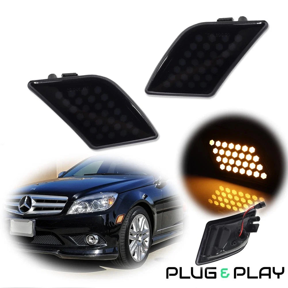 Smoke Lens Amber LED Side Marker Lights for Benz W204 C-Class (2008–2011)