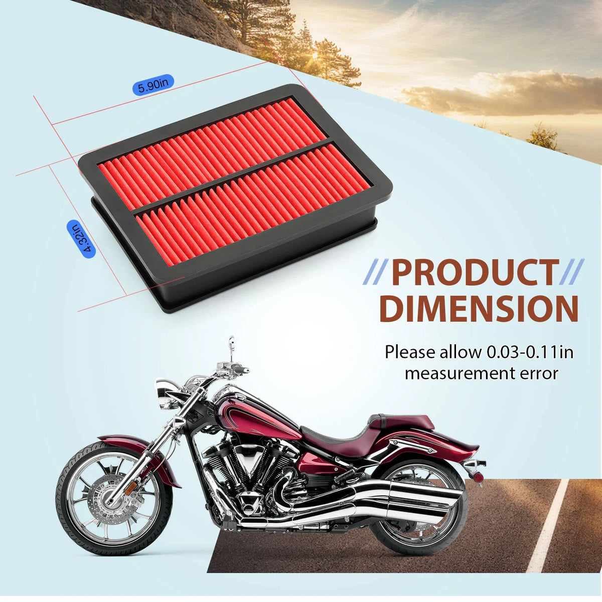 Air Filter Cleaner for Roadliner Stratoliner Yamaha XV1900 (06-17)