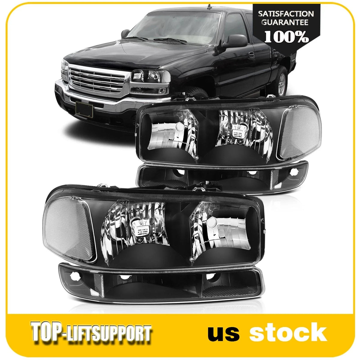 Headlight Assembly for GMC Sierra 1500 2500 (1999–2007) Black