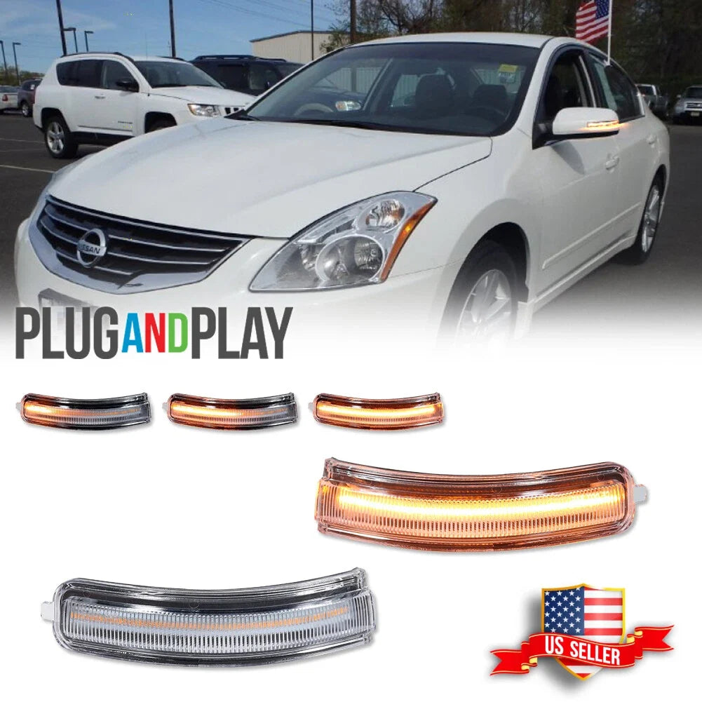 Clear Sequential Amber LED Side Mirror Signal Lights for Nissan Altima (2007–2013)