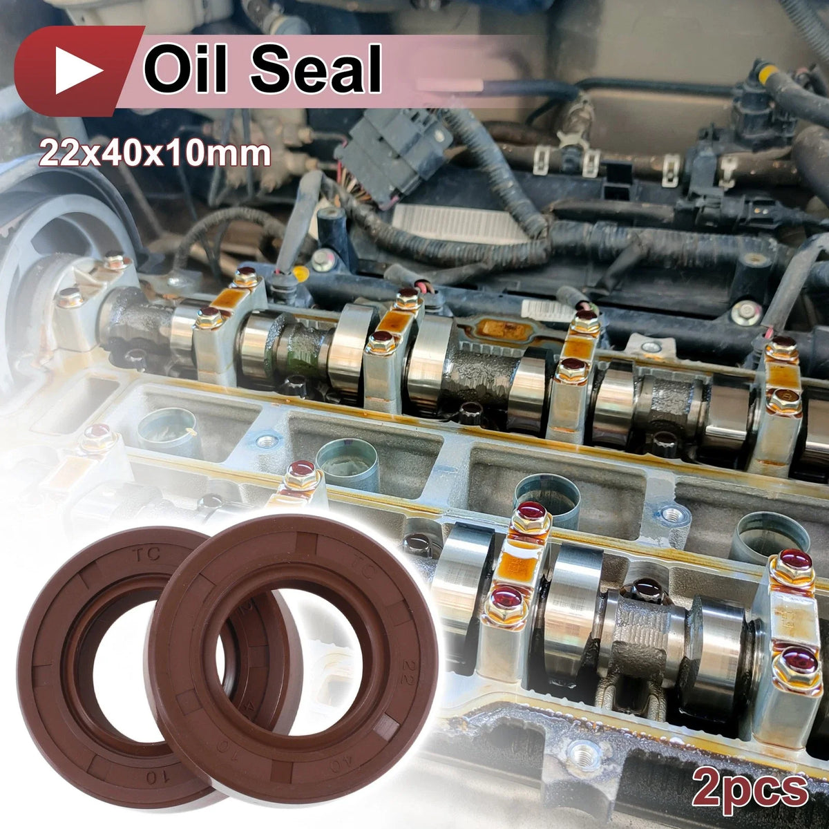 Set of 2 Oil Seal Rotary Shaft Seal FKM Rubber 22x40x10mm