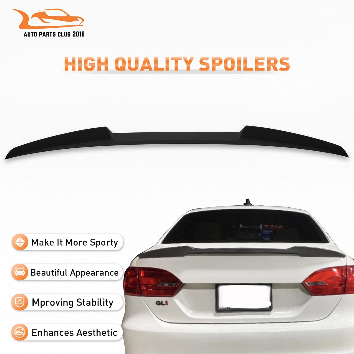 Glossy Black Wing Spoiler for Volkswagen Jetta (2012–2018)