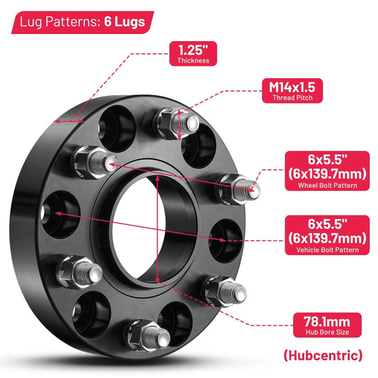 1.25" Hubcentric Wheel Spacers for Chevy Silverado Tahoe GMC Sierra 1500 (2007–2023)