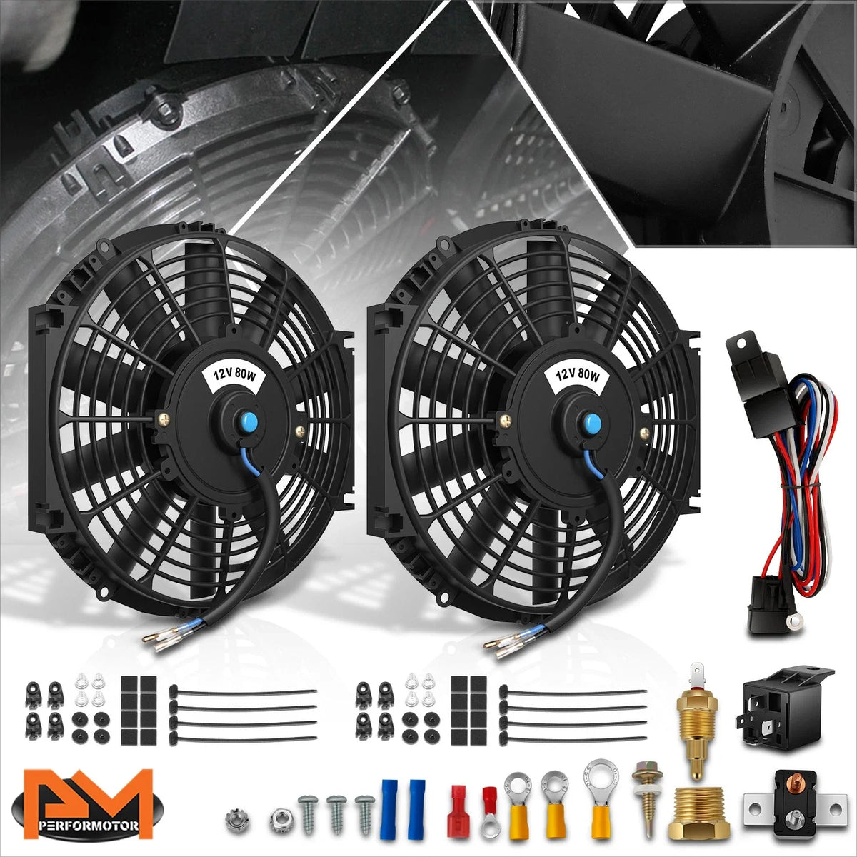 Electric Radiator Cooling Fans 10" for Universal Fit (12V) - 2 Pack