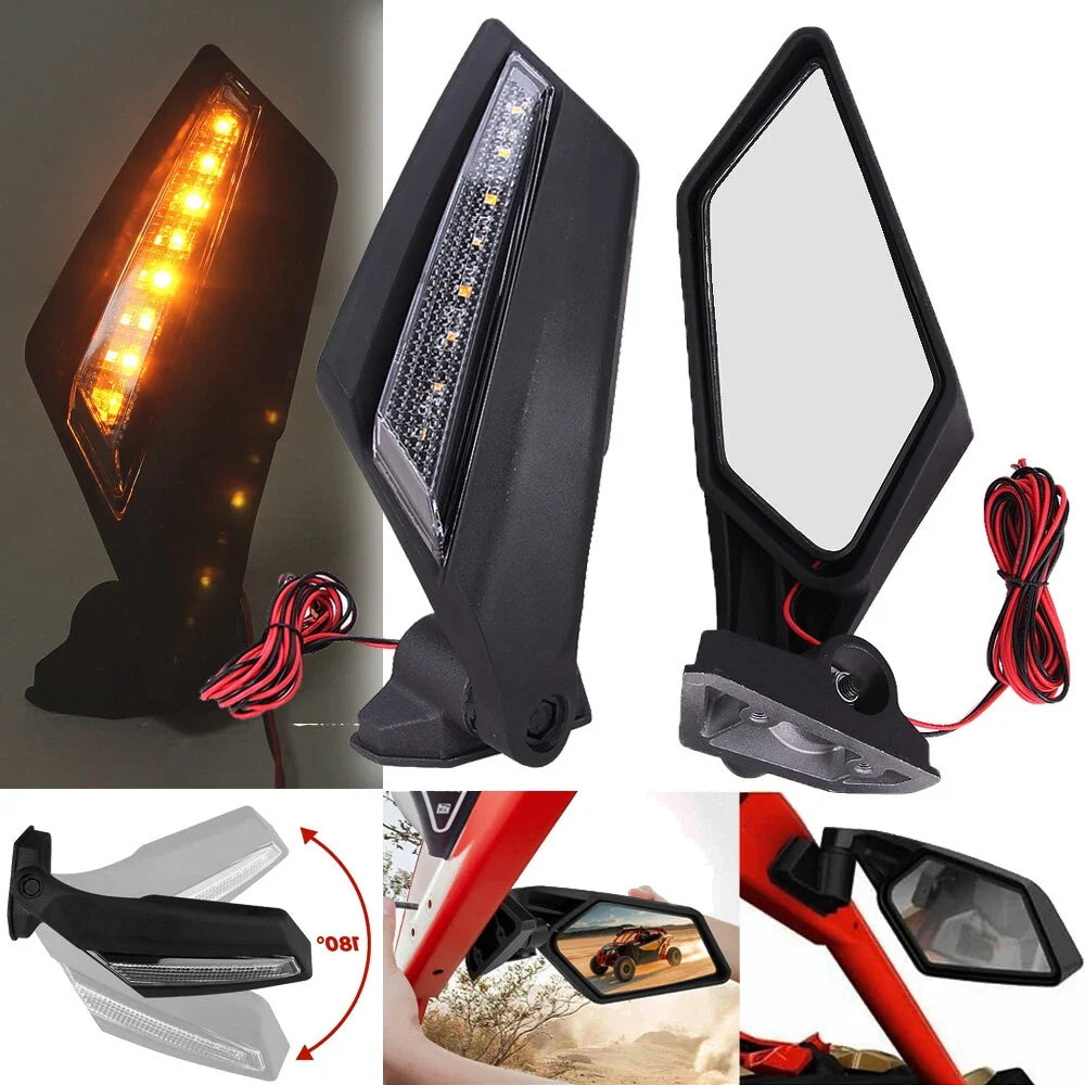 Rear Racing Side Mirrors with LED Light for Can Am Maverick X3 Max 2017-2023