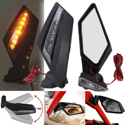 Rear Racing Side Mirrors with LED Light for Can Am Maverick X3 Max 2017-2023