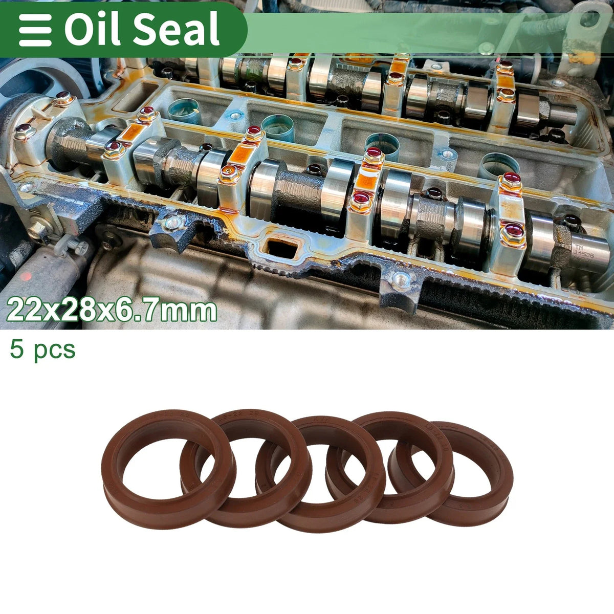 Set of 5 Oil Seal Rotary Shaft Seal FKM Rubber 22x28x6.7mm