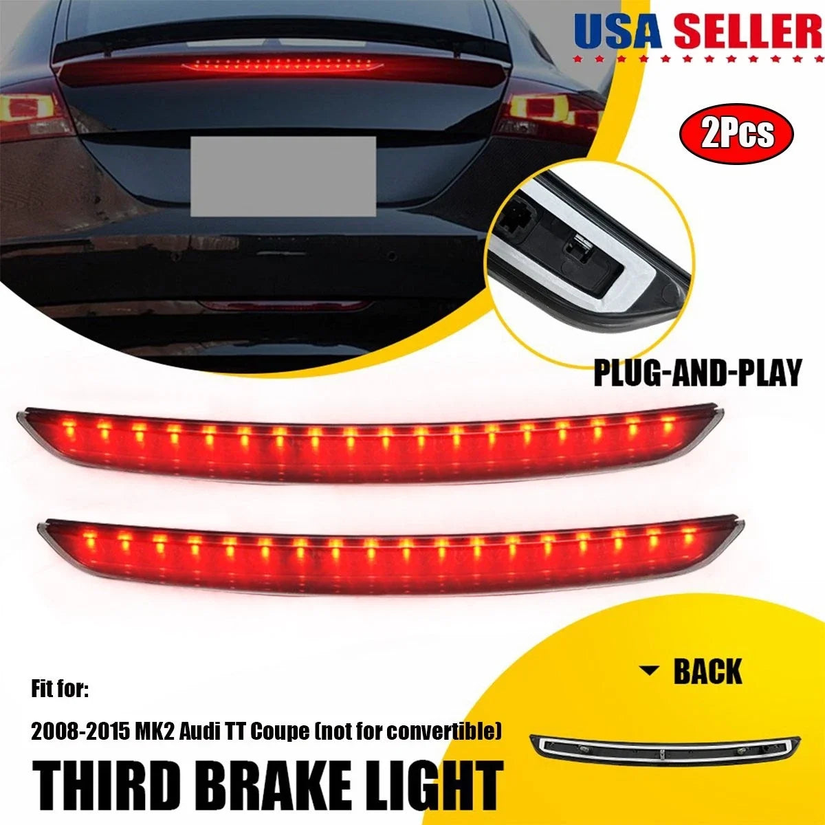 2X Red LED High 3rd Brake Stop Light Lamp for Audi TT MK2 (2008–2015)