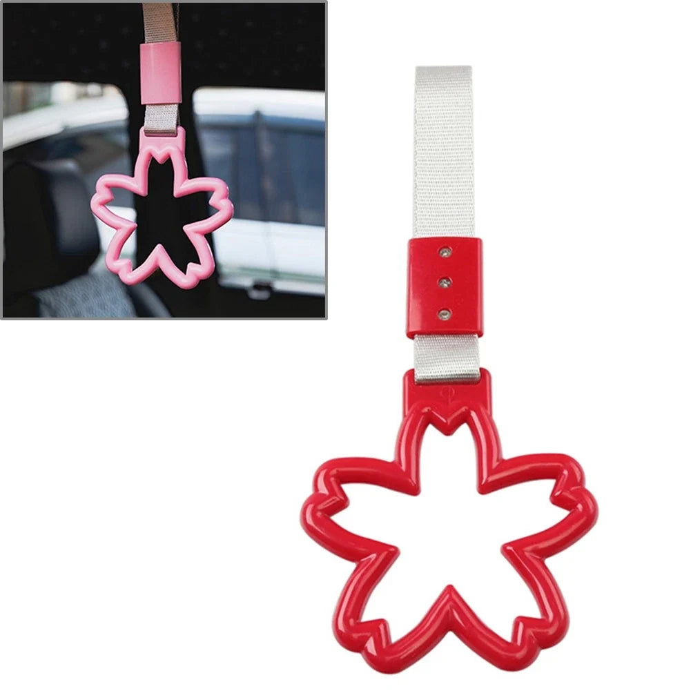 Cherry Blossom Ring Handle Strap for Train Bus (Sliver + Red)
