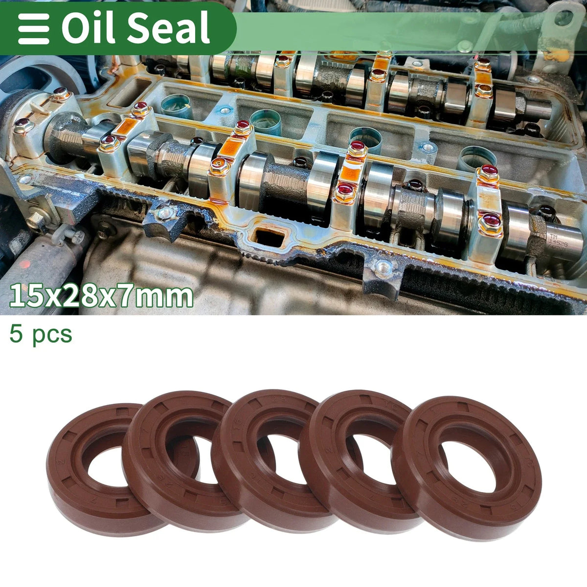 Set of 5 Oil Seal Rotary Shaft Seal FKM Rubber 15x28x7mm