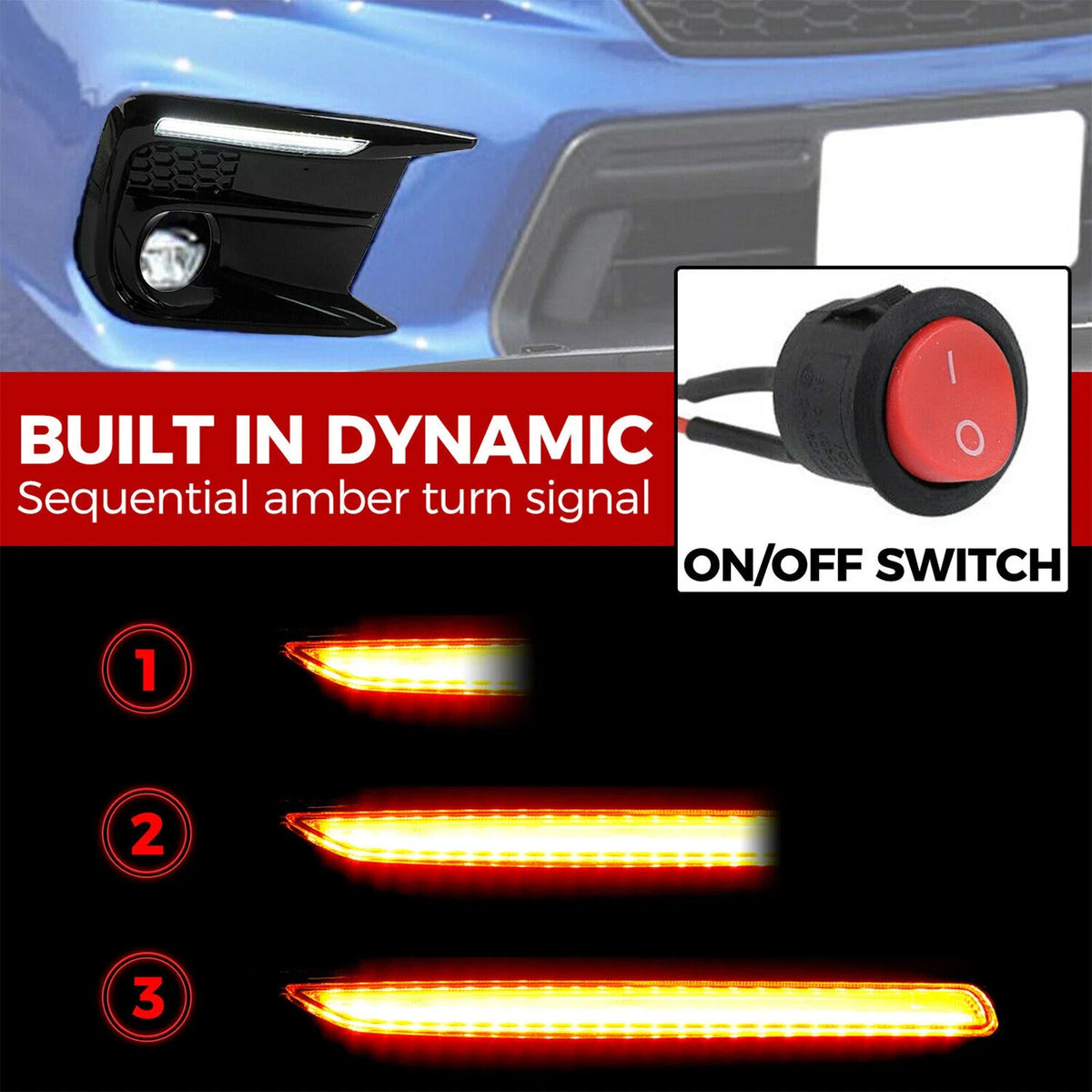 Sequential Fog Light Bezel with Switchback LED DRL for Subaru WRX STI 2018-2021