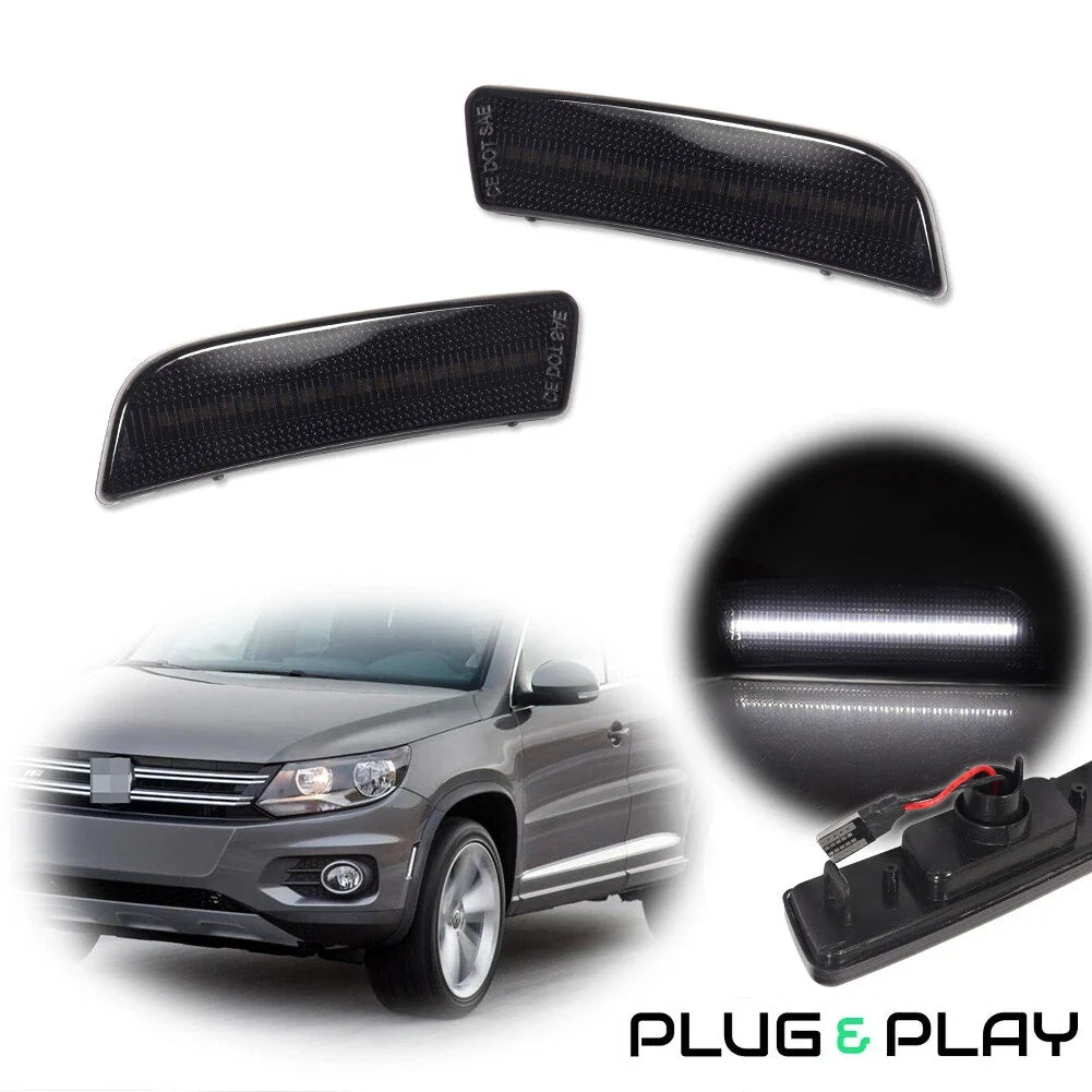 2X Smoked White LED Front Side Marker Lights for VW Tiguan (2009–2017)