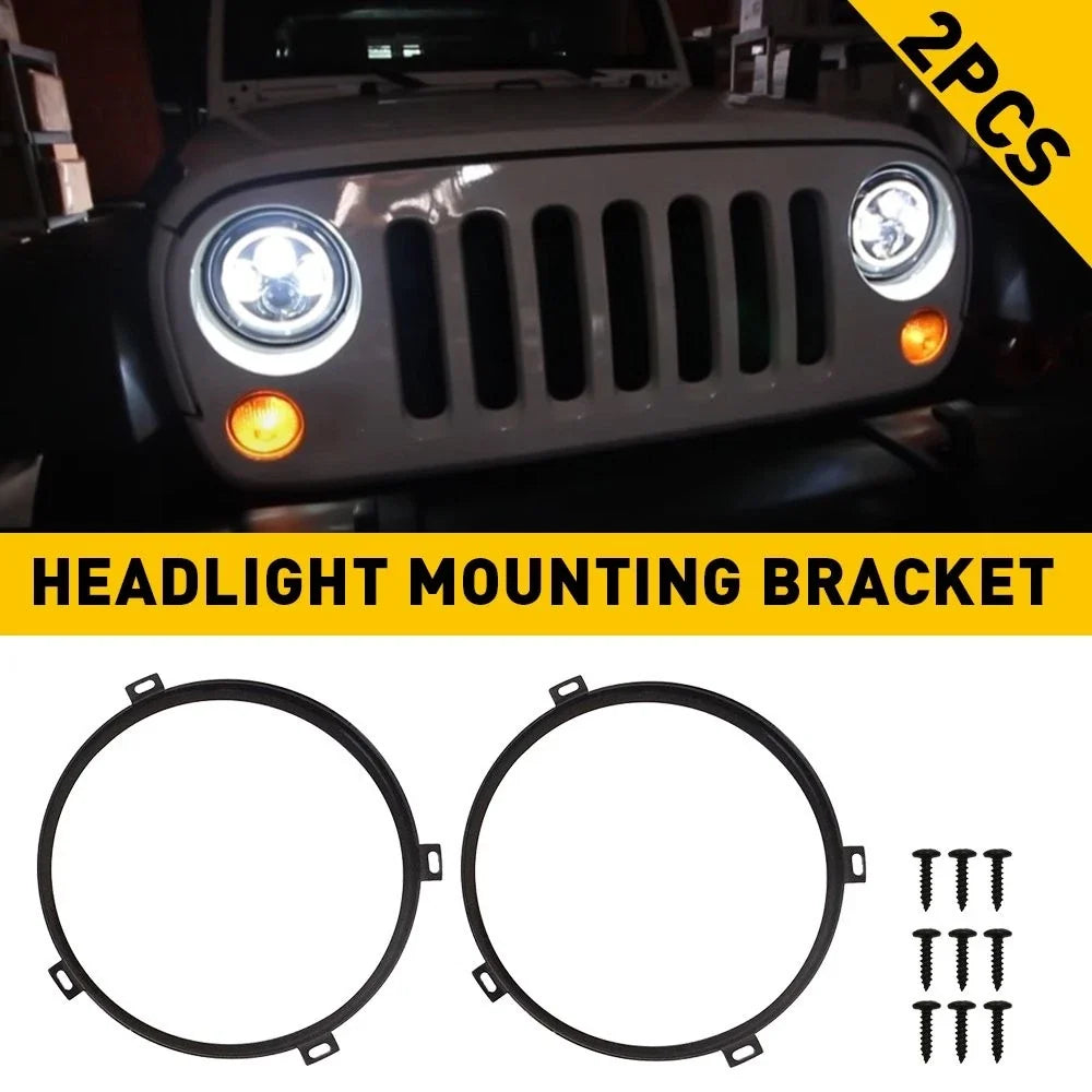 7" Headlight Mounting Bracket Ring for Jeep Wrangler JK (2007–2018) Black