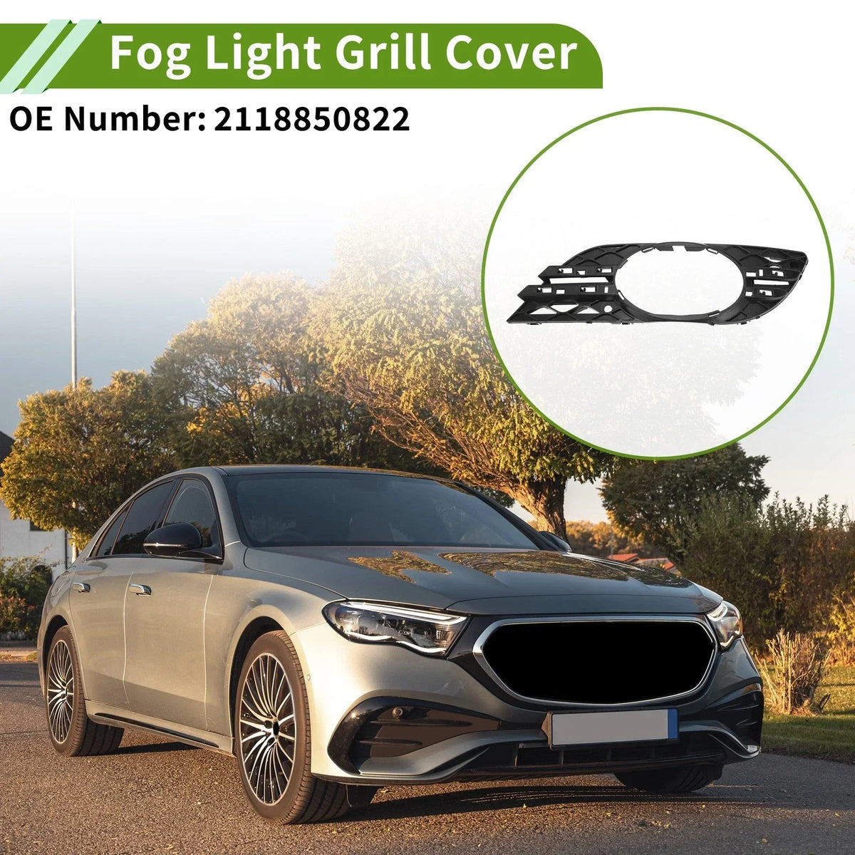 Black Front Right Fog Light Grill for 2003-2009 Mercedes Benz E-Class