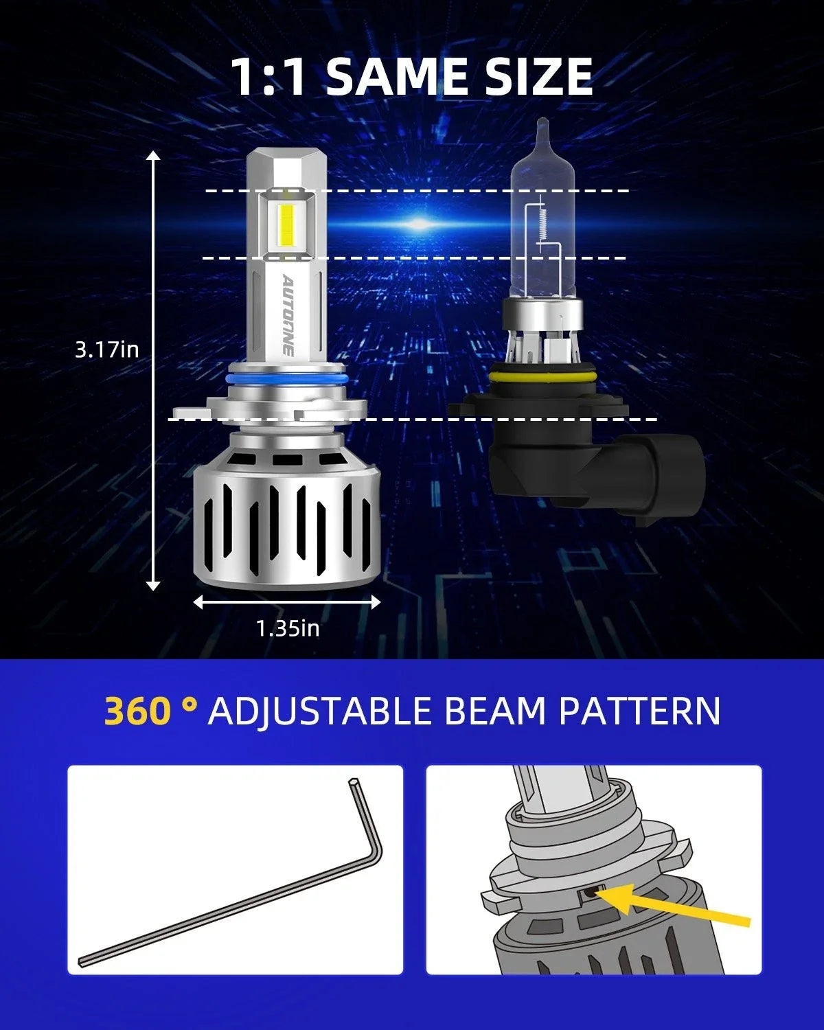 Headlight Bulbs Kit 9012 HIR2 LED - 2X for High/Low Beam
