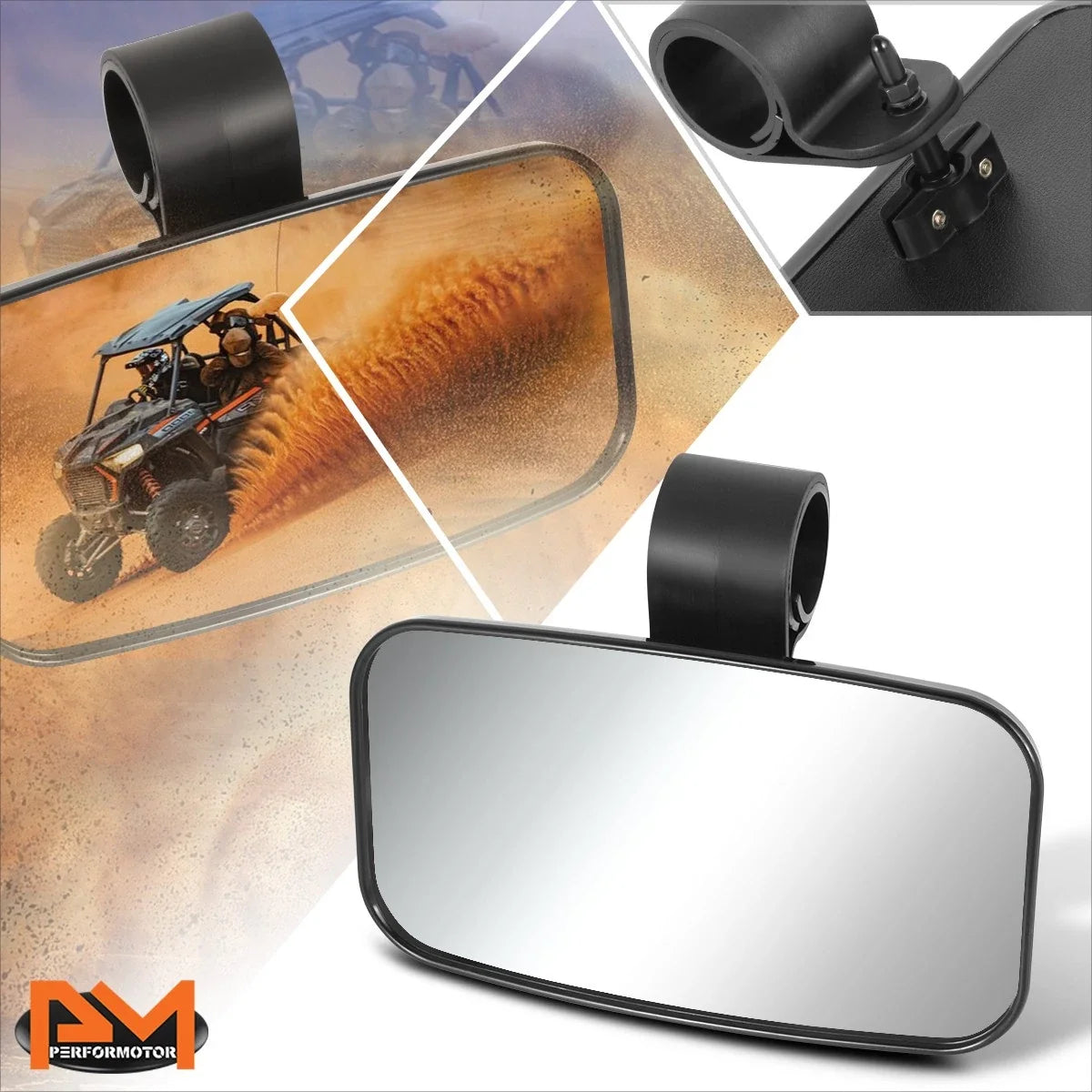 Rear View Mirror for UTV Roll Cage Bar - Universal Textured Convex