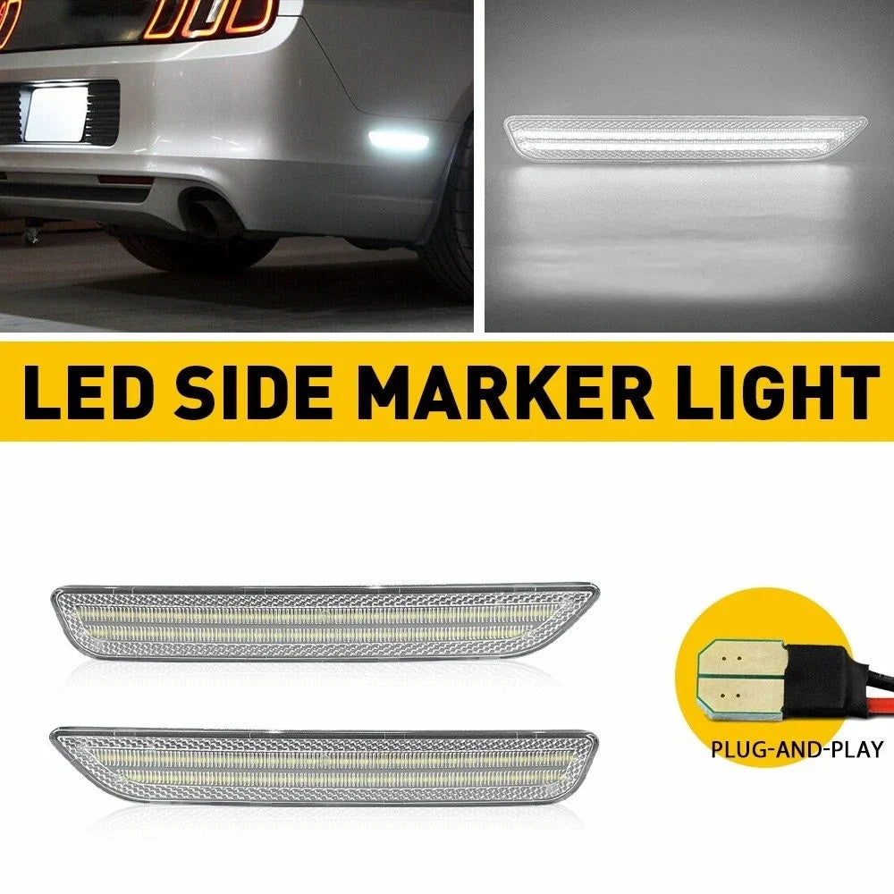 Rear Side Marker Signal Lamps - Clear White LED for 2015-2020 Ford Mustang
