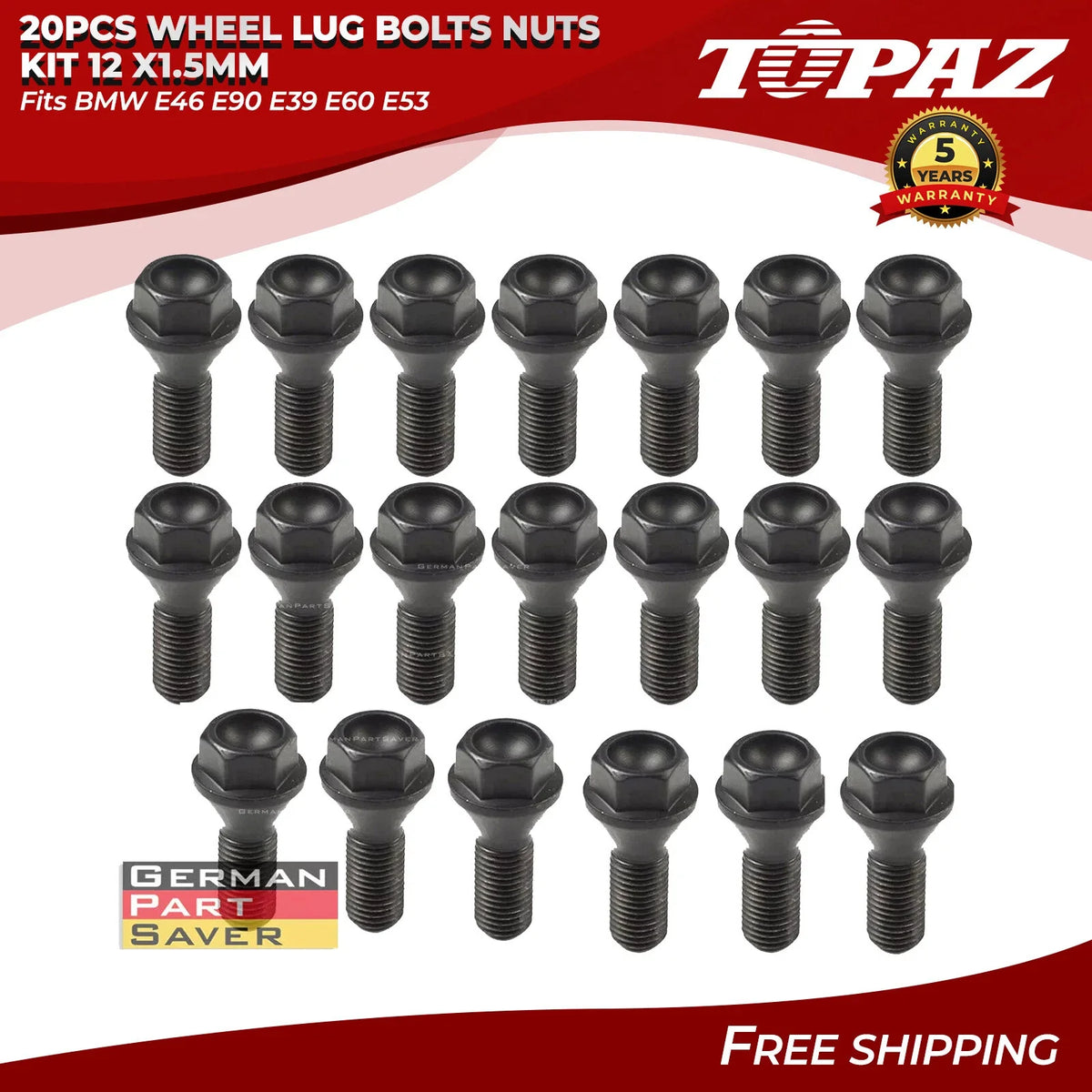 20PCS Wheel Lug Bolt Nuts 12x1.5mm for BMW E46 E90 E39 E60 E53 (1998–2011)