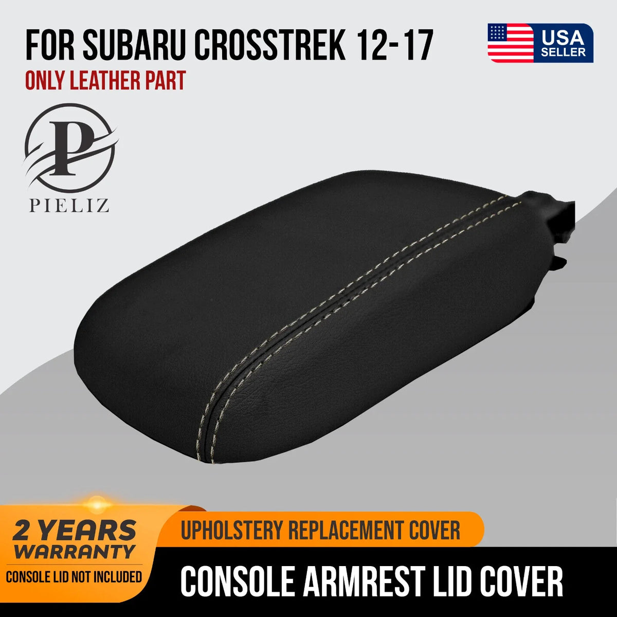 Leather Console Lid Armrest Cover for Subaru Crosstrek (2012–2017) Gray Stitch